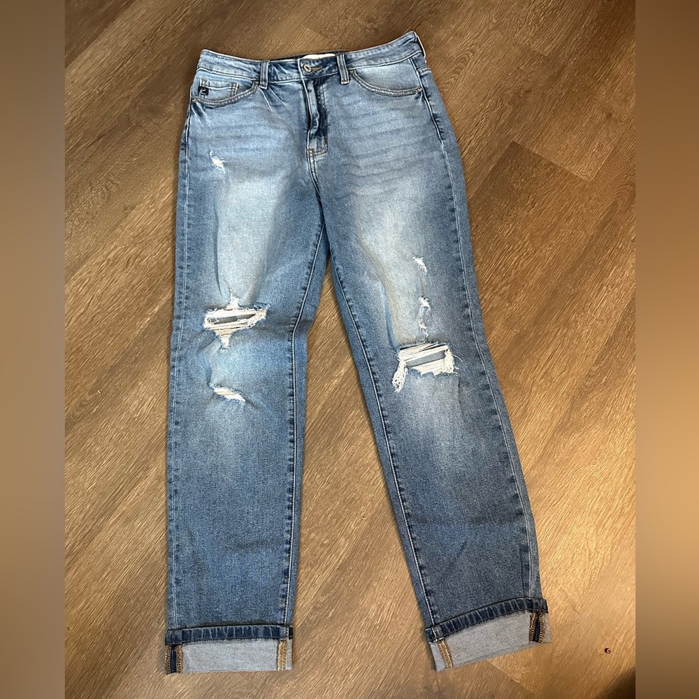 KanCan Blue Boyfriend Jeans with Distressed Details